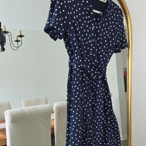 Boden Navy and White Polka Dot Midi Dress